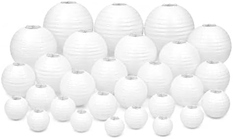 White Paper Lanterns Decoration Set of 25 – Hanging Chinese Lanterns for Wedding, Birthday, Baby Shower, Bridal Shower, Christmas, Party & Home Decor – 6, 8, 10, 12 & 14 Inch Combo Pack by Unknown