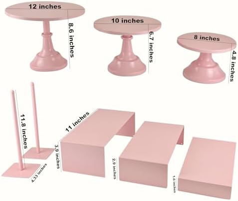 Set of 8 Pink Cake Stands Donut Holder Round Metal Dessert Display Risers Cupcake Stand Serving Platter for Weddings Birthday Baby Showers Anniversary Party - Image 3
