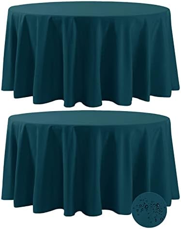 Fokitut 2 Pack Waterproof Round Tablecloth, 120 Inch, Stain Resistant and Wrinkle Polyester Table Cloth, Fabric Table Cover for Kitchen Dining, Wedding, Party, Holiday Dinner-Peacock Blue by BalsaCircle