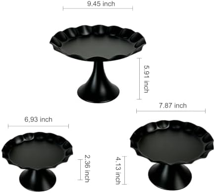 3 Pcs Black Metal Cupcake Stand Scalloped Edge Dessert Display Tray - Image 5