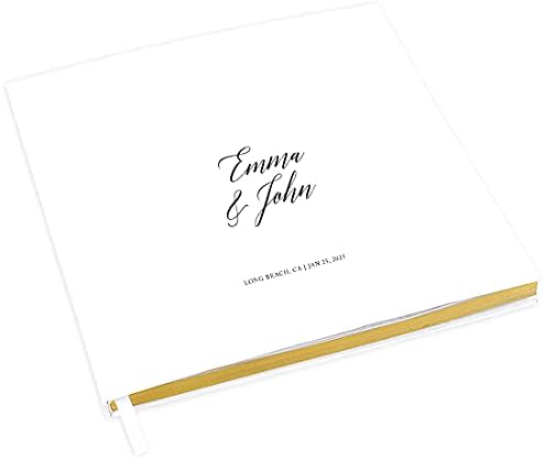Andaz Press Personalized Wedding Guestbook with Gold Accents, Traditional Script White Guest Sign in Guest Registry 120 Pages 8.5 X 8.5 Memories Book for DIY, Scrapbook, Photo Album by AndazPress