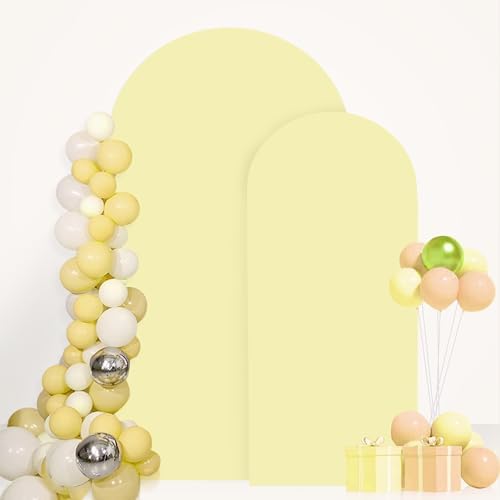 FANPROMS Arch Covers Set of 2 Yellow Wedding Arch Cover 6FT 7.2FT Arch Stand Cover for Wedding Party Spandex Arch Cover Stretchy Fabric Boho Backdrop Covers Set for Bridal Baby Shower Decoration - Image 5