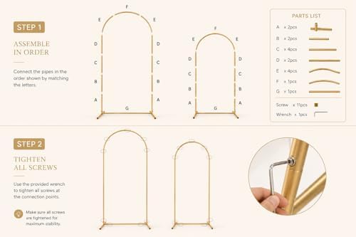 Gold Wedding Arch Backdrop Stand Set of 2, 7.2FT & 6FT Metal Arch Backdrop - Image 6