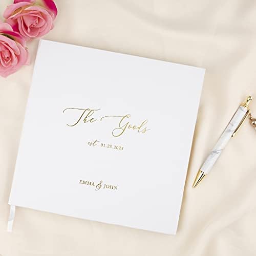 Andaz Press Personalized Wedding Guestbook with Gold Accents, Gold Established Design White Guest Sign in Guest Registry 120 Pages 8.5 X 8.5 Memories Book for DIY, Scrapbook, Photo Album - Image 2