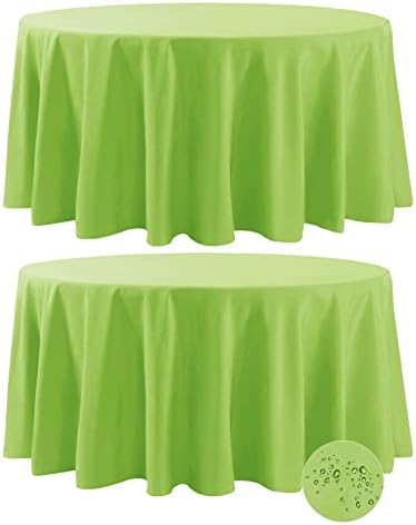 Fokitut 2 Pack Waterproof Round Tablecloth, 132 Inch, Stain Resistant and Wrinkle Polyester Table Cloth, Fabric Table Cover for Kitchen Dining, Wedding, Party, Holiday Dinner-Apple Green by BalsaCircle