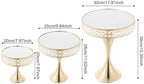 3pcs Round Mirror Cake Stands, Metal Cupcake Display Stand with Crystals, Dessert Pedestal Cupcakes Dessert Cheese Display Plates for Wedding Birthday Party for Baby Shower Home Decor - 15/11/8 Inch Tall (Gold) - Image 4