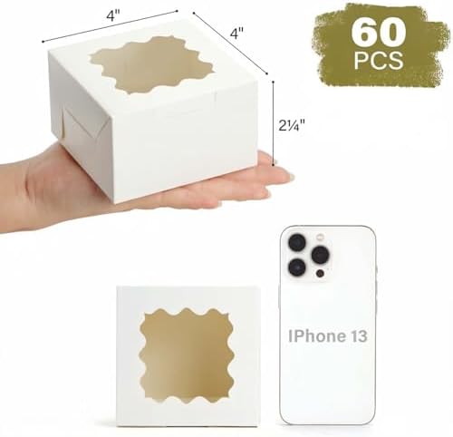 LotFancy 60pcs Small Cookie Boxes, 4x4x2.5 Inches, Bakery Boxes with Window, Baked Goods Packaging Containers for Cupcakes, Dessert, Macarons, Chocolates Donuts, Treats, Pastries (Pack of 2) - Image 2