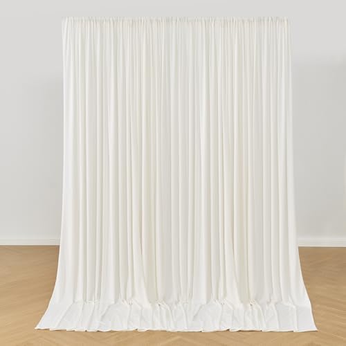 10ft x 9ft Ivory Backdrop Curtains for Parties Weddings, Wrinkle Free Silky Polyester Fabric Photo Backdrop Drapes, 2 Panels 5X 9 ft Cream Backgrounds Cloth for Birthday Baby Shower Photography by Nobed+HHT