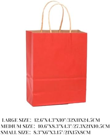 qiqee 100PCS Gift Bag with Handles Bulk Kraft Red Paper Bags Assorted Sizes(33pcs Large 13",33pcs Medium 11",34pcs Small 8") - Image 2