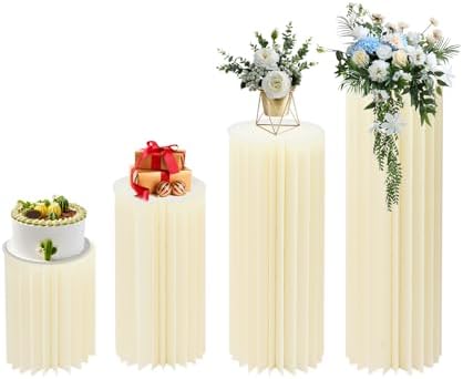 4 Pcs Foldable Cardboard Cylinder Stands – 15.7", 23.6", 31.5", 39.4" Tall Round Display Pedestals, 66 lbs Load Capacity, White Paper & PVC Party Centerpiece for Wedding Party Garden Event Decor by Unknown