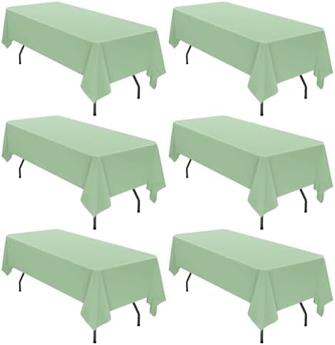 6 Pack Tablecloth 60 x 102 inch Polyester Table Cloth for 6 Foot Rectangle Tables,Stain and Wrinkle Resistant Washable Fabric Table Covers Polyester Sage Green Table Clothes for Wedding,Party,Banquet by YMHPRIDE