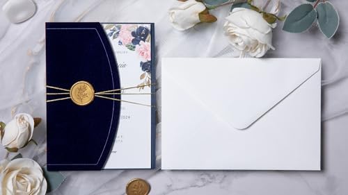 ponatia Navy Blue Velvet 5x7 Wedding Invitation Envelopes Sleeves - Image 3