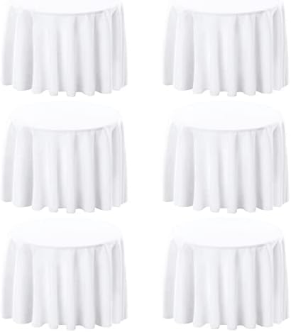 FINDYOU 6 Pack White 90 Inch Round Tablecloths. Stain and Winkle Resistant Polyester Washable White TableCloths for Parties Wedding Dining by TableClothAndTableRunner