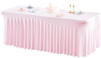 1 Pack Pink Table Clothes for 8 Foot Rectangle Tables, One-Piece Wrinkle Resistant Stretch Spandex Table Covers with Skirt for Event Banquet Wedding Birthday Party by PartyTalk