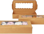 qiqee 50 Packs Brown Cookie Box with Window 12x5.5x2.5 Inch Two Uses Pastry Biscuit Bakery Box For Packaging - Image 6