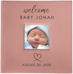 Personalized Photo Album, Custom Engraved Picture Album, Holds 200 4" x 6" Photos, Leatherette and Laser Engraved Scrapbook, Welcome Baby, Pink by GiftsForYouNow