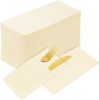 KAMMAK Dinner Napkins Disposable Beige Cloth like Paper Napkins with Pocket 100 Pack Folded Napkins Guest Hand Towel for Party Decoration, Wedding Reception, Bathroom and Kitchen (16.5 x 16.5 inch) by KAMMAK