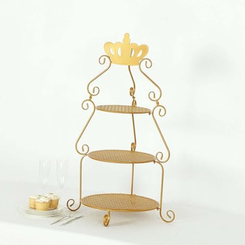Efavormart 32" Tall 3-Tier Gold Metal Cake Stand Royal Crown Top Cupcake Holder, Grand Wedding Centerpiece & Party Hosting Display - Image 4