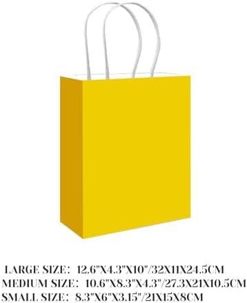 qiqee 100PCS Gift Bag with Handles Bulk Bright Yellow Paper Bags Assorted Sizes(33pcs Large 13",33pcs Medium 11",34pcs Small 8") - Image 2