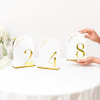 White Arch Wedding Table Numbers 1-10, Gold Numbers and Stands - Image 5