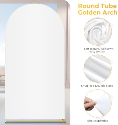 7.2FT Metal Arch Backdrop Stand and Cover Set, Gold Wedding Backdrop Arch Stand with Cover, Balloon Arch Stand with White Arch Cover for Birthday Party Baby Shower Graduation Ceremony Decorations - Image 5