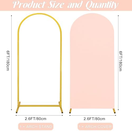 Metal Arch Stand and Cover Set,1 Light Pink Spandex Fitted Backdrop with 1 Gold Wedding Arched Stand Frame for Parties Birthday Baby Shower Bridal Banquet Decoration (6FT) - Image 2