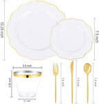 bUCLA 180PCS White and Gold Plastic Plates Disposable - White with Gold Rim Dinnerware Set Include 30 Guests Dinner & Dessert Plates, Cups, Cutlery Set for Wedding, Party & Thanksgiving Table Decor - Image 2
