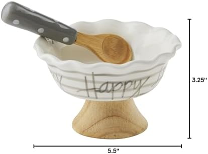 Mud Pie 3.25" x 5.5" Dia | Spoon 4.5" Striped Happy Candy Dish Set, Gray, White - Image 2