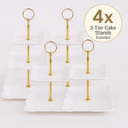 13-Piece Cake Display Set, 4 Square 3-Tier Cupcake Stands, Large Cake Stand, 6 Rectangular Trays, Golden Tongs & Server – Dessert Table Display for Weddings, Baby Showers & Parties - Image 3