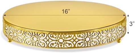 Wenqik 16 Inch Cake Stand, Metal Round Cake Stands Set with Modern Design White Dessert Display Cupcake Stands Plates Fruit Serving Tray for Wedding Birthday Baby Shower Party (Gold) - Image 3