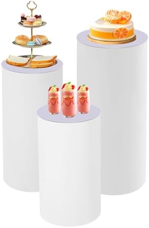 3PCS Tall White Round Cylinder Pedestal Stands Display 23.6''+29.5''+35.4'' Height Cylinder Tables for Party Cake Flower Bouquet Backdrop Dessert Table Pillars for Birthday Wedding Props Baby Shower Event Decoration by Unknown