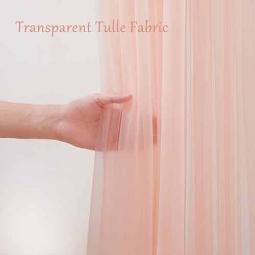 20x8ft Peach Tulle Backdrop Curtain with Lights String for Parites, Sheer Backdrop Curtains for Wedding Baby Shower Birthday Party Photo Shoot Decorations - Image 3