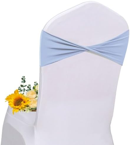 Sky Blue Chair Sashes Bows 100 Pcs Spandex Chair Sashes Elastic Chair Cover Bands Ties Without Buckle for Wedding Birthday Party Ceremoney Events Decoration by Unknown