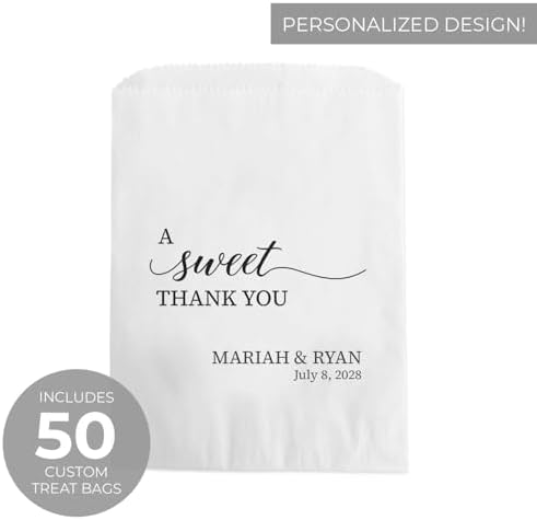 Canopy Street Personalized Sweet Thank You Treat Bags / 50 Custom Event Dessert Bags / 5 3/4" x 8" Elegant Cookie Holder Wedding Anniversary Favor/Made In The USA - Image 2
