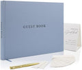 Real Linen Guest Book Set - 11.5 x 8.5 Embossed Guestbook for Weddings, Showers, Events, Blank & Lined, Comes with Sign, Pen, Box and Photo Sleeves, 120 Pages (Light Blue) by ModernAlbumDesigns