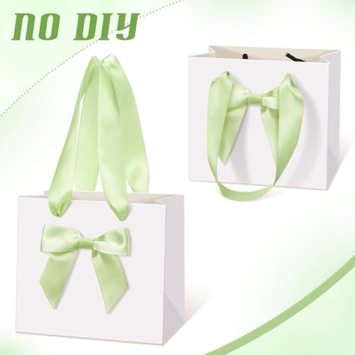 Kolldenn 50 Pcs Small White Gift Bags Bulk with Green Bow Ribbon Handles - Image 2