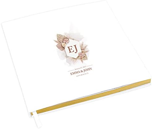 Andaz Press Personalized Wedding Guestbook with Gold Accents, Dried Palms Design White Guest Sign in Guest Registry 120 Pages 8.5 X 8.5 Memories Book for DIY, Scrapbook, Photo Album by AndazPress