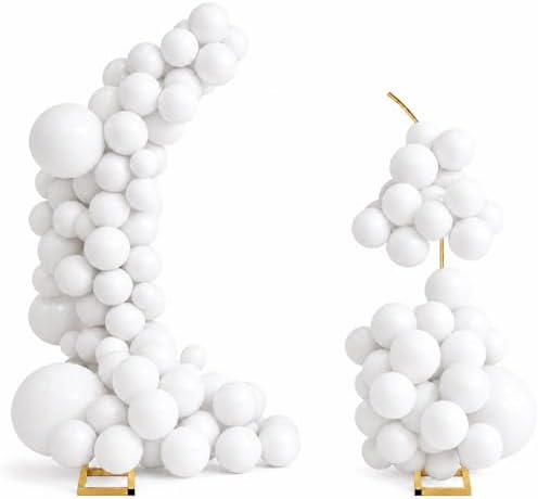 Balloon Arch Stand Kit Set with 145PCS Different Sizes White Balloons – Metal Backdrop Frame with 8 Water Bags, Gold Semi-Open Arch for Birthday, Bridal Shower, Party Decorations Indoor Outdoor. by JOWINER