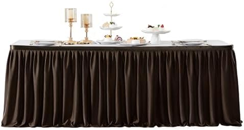Brown Table Skirt for Rectangle Tables 17ft Desk Skirt for Teacher Desk Classroom Ruffle Polyester Fabric Desk Skirts for Bridal Baby Shower Birthday Party Graduation Banquet Wedding - Image 6