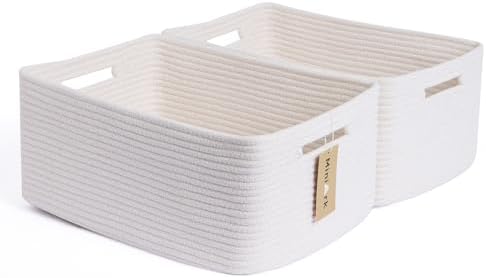MiniArk Large Storage Baskets for Shelves, 17 x 13 x 7.5” Closet Organizers Bins for Clothes Blanket Towels, Baby Nursery, Toy Baskets Box, Woven Rope Baskets, 2 Packs Off White by MiniArkStorageBasketsHome