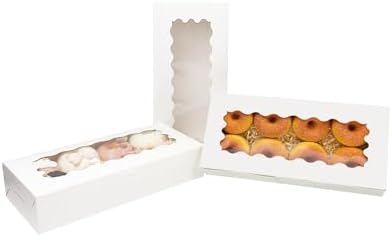 qiqee 50 Packs White Cookie Box with Window 12x5.5x2.5 Inch Two Uses Pastry Biscuit Bakery Box For Packaging - Image 4