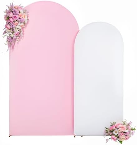 White Pink Photo Arch Backdrop Cover Set of 2-7.2ft and 6ft Arch Covers Stretchy Backdrop Spandex Baby Shower Arch Stand Covers for Girls Birthday Party Wedding Bridal Shower Background Decorations by Suppromo