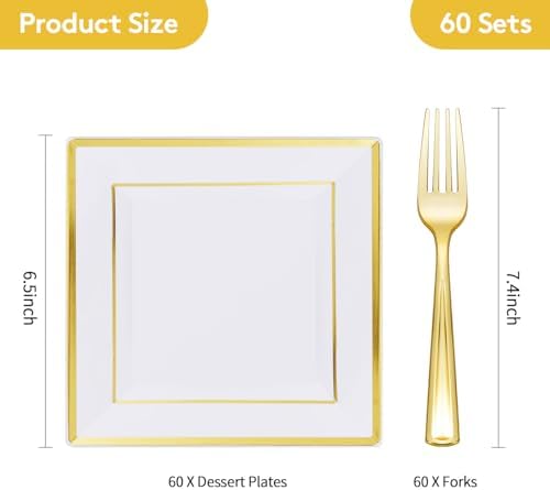 Goodluck 120Pcs 6.5" Square Gold Dessert Plates - Image 4