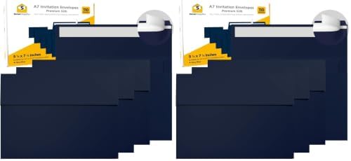 110 5x7 Navy Blue Invitation Envelopes - for 5x7 Cards - A7 - (5 ¼ x 7 ¼ inches) - Perfect for Weddings, Graduation, Baby Shower - 120 GSM - Peel, Press & Self Seal - Square Flap (Pack of 2) by SenseiSupplies