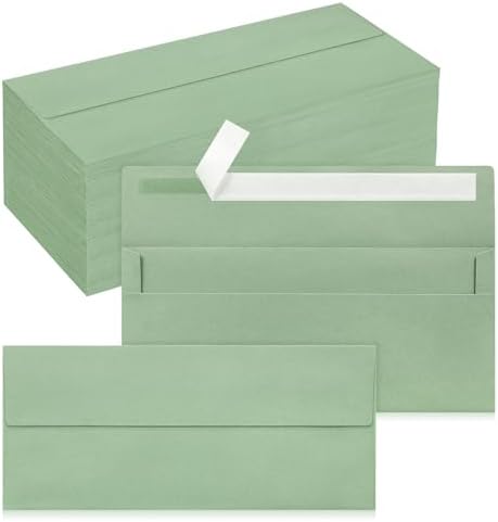 200 Pack #10 Sage Green Envelopes Letter Size Self Seal Business Envelopes by QIKSION