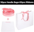 EUSOAR White Paper Bags, 50pcs 12.5"x4.5"x11" Heavy Duty Gift Paper Bags with Bow Ribbon Handle, Shopping Thank You Gift Treat Party Favor Paper Bags Bulk for Wedding Baby Shower Guests Bridal - Image 4