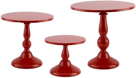 Set of 3 Red Cake Stands, QENUIITEA Metal Round Cake Holder Dessert Pie Pizza Display Stand 8" 10" 12" Serving Tray Decoration for Wedding Celebration Party Birthday Baby Shower by QENUIITEA