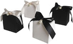 100pcs Gift Boxes for Party Favors,White Candy Box for Wedding Favor, Baby Shower, Bridal Shower, Small Paper Box for Candle,Goodie with Ribbons and Pearls (black box with gold ribbon) - Image 6