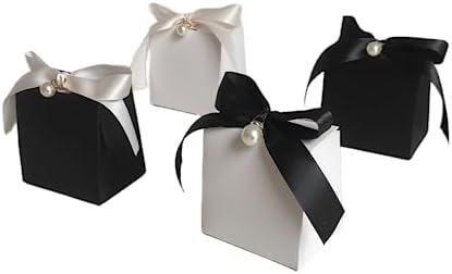 100pcs Gift Boxes for Party Favors,White Candy Box for Wedding Favor, Baby Shower, Bridal Shower, Small Paper Box for Candle,Goodie with Ribbons and Pearls (black box with gold ribbon) - Image 6