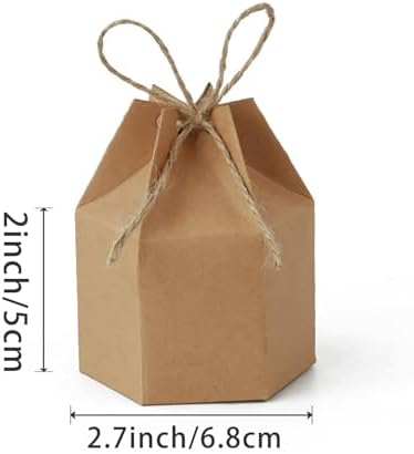 50Pack Mini Paper Gift Boxes Lantern Hexagon Kraft Paper Package Box with Twine Candy Chocolate Gift Packing Wrap for Wedding Party Christmas Brown (Pack of 2) - Image 2